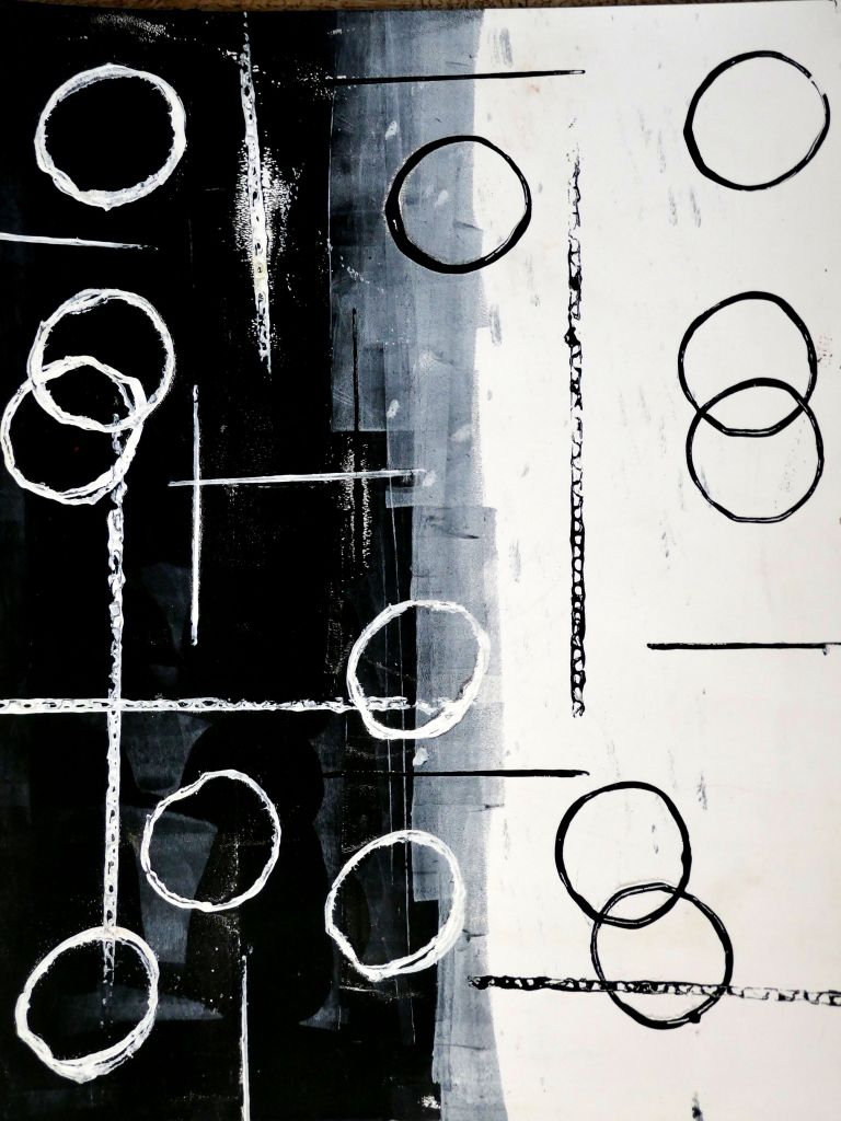 Game of Graces
© Kathie Scrimgeour
11x14 monotype print on Bristol paper